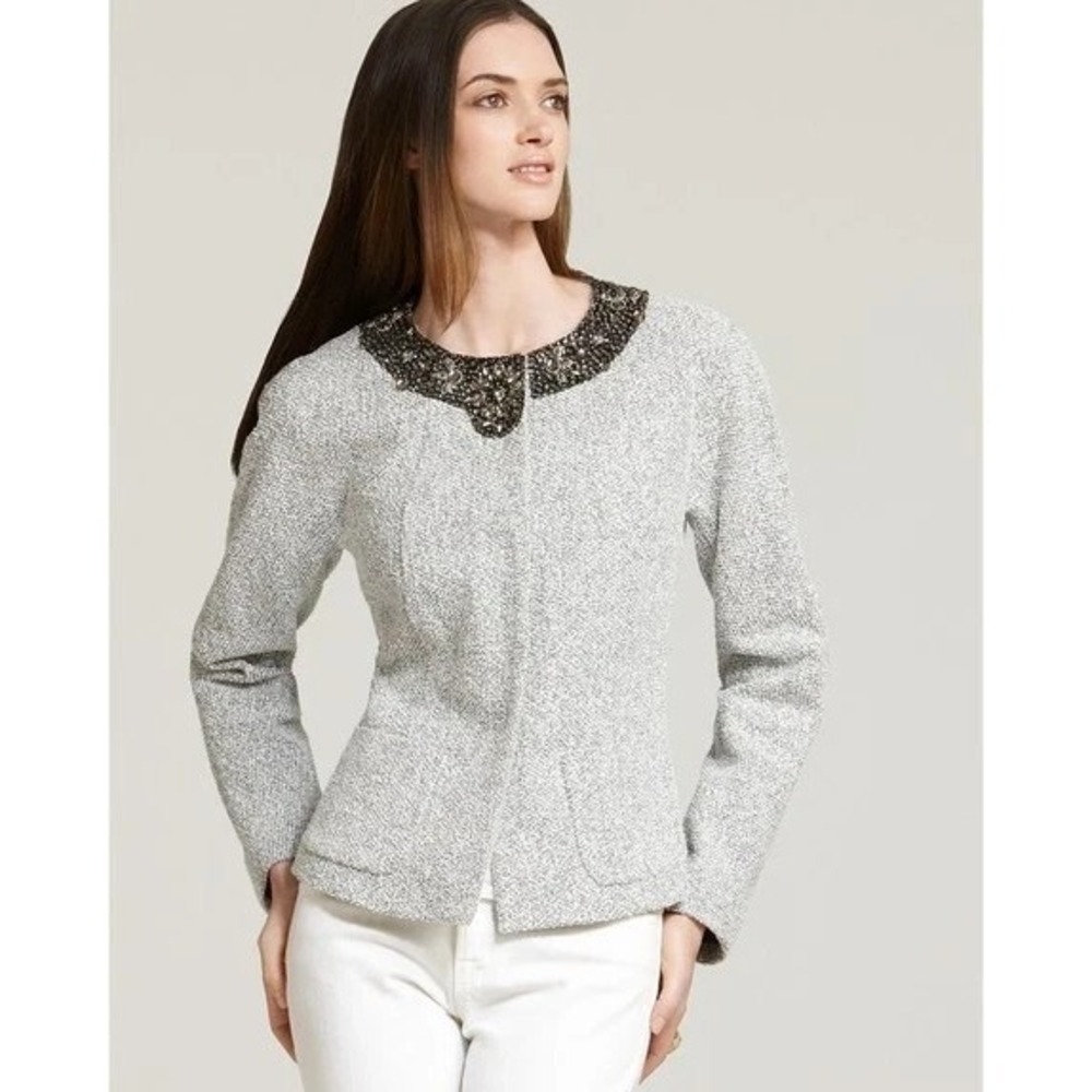 Lafayette 148 Set Embellished Boucle Snap Jacket & Skirt Tweed Sizes 12 & 14 - Picture 3 of 16
